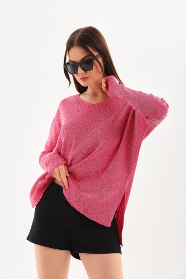 Turuncu Yandan Yırtmaç Detay Triko Bluz Kazak - Görsel 3