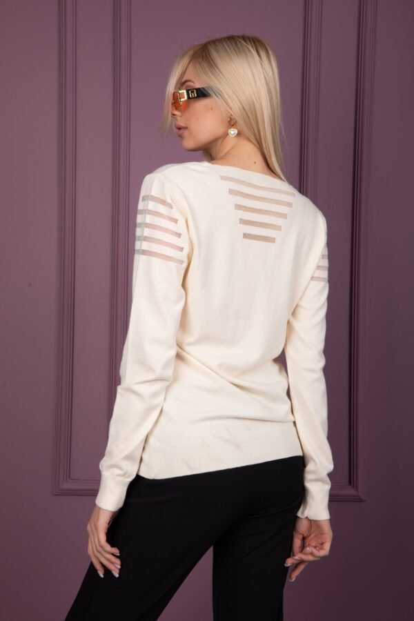 Beyaz V Yaka Triko Bluz Kazak - Görsel 2