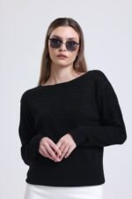 Siyah Triko Yuvarlak Yaka Bluz Kazak