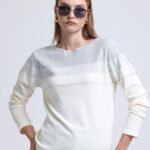 Beyaz Triko Yuvarlak Yaka Bluz Kazak