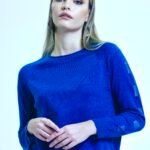 Saks Mavisi Bisiklet Yaka Triko Bluz Kazak