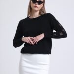 Siyah Bisiklet Yaka Triko Bluz Kazak