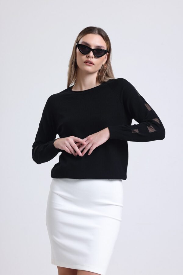 Saks Mavisi Bisiklet Yaka Triko Bluz Kazak - Görsel 2