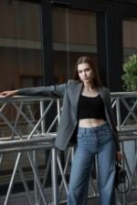 Kruvaze Gri Tek Düğmeli Blazer Ceket - Görsel 2