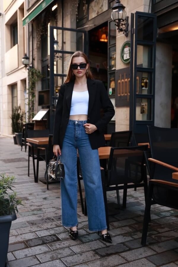 Kruvaze Gri Tek Düğmeli Blazer Ceket - Görsel 3