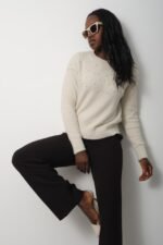 Pembe Bisiklet Yaka İnci İşlemeli Kazak - Görsel 3