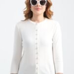 Beyaz Basic Düğmeli Hırka