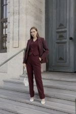 Bordo Blazer Ceket Yelek ve Pantolon Takım