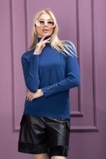 Krem Boğazlı Kol Düğme Detay Kazak - Görsel 3