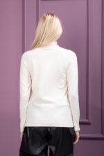 Krem Boğazlı Kol Düğme Detay Kazak - Görsel 2