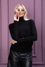 Krem Boğazlı Kol Düğme Detay Kazak - Görsel 4