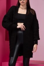 Siyah Örgü Model Uzun Hırka