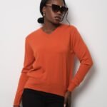 Turuncu V Yaka Triko Bluz Kazak