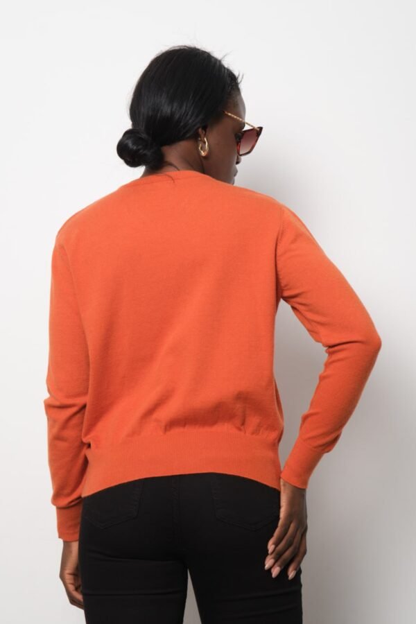 Turuncu V Yaka Triko Bluz Kazak - Görsel 2