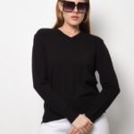 Siyah V Yaka Triko Bluz Kazak