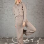 Taş Rengi Hırka ve Bol Pantolon Takım