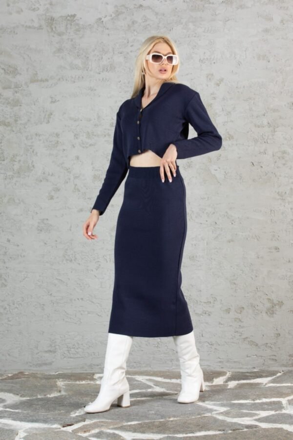 Siyah Crop Hırka Etek Takım - Görsel 2