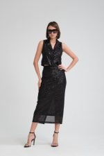 Pul Payet Yelek ve Yırtmaçlı Kalem Etek Takım