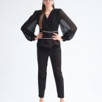 Şifon Beli Taş Şerit Detaylı Bluz Pantolon Takım