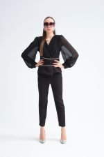 Şifon Beli Taş Şerit Detaylı Bluz Pantolon Takım