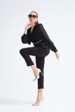 Şifon Beli Taş Şerit Detaylı Bluz Pantolon Takım - Görsel 2