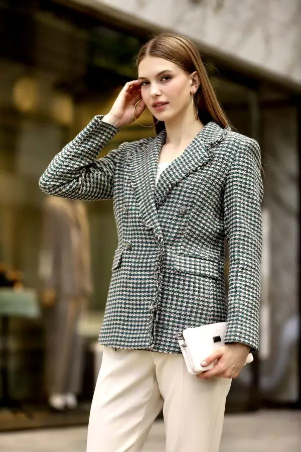 Siyah Tüvit Kruvaze Blazer Ceket - Görsel 4