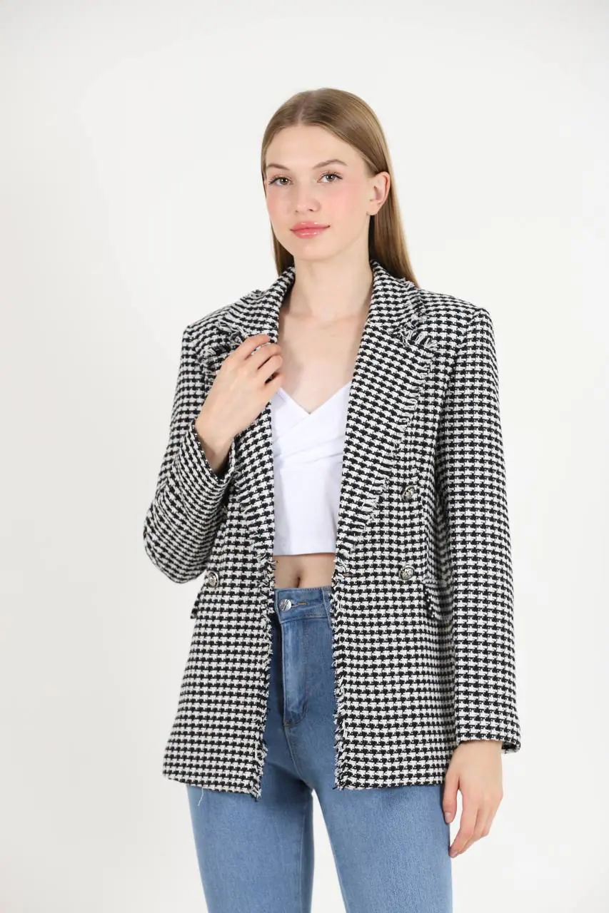 IMG_0599 Siyah Tüvit Kruvaze Blazer Ceket - Görsel 1