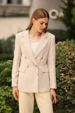 Kahve Tüvit Kruvaze Blazer Ceket