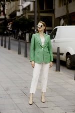 Yeşil Tüvit Kruvaze Blazer Ceket