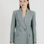 Su Yeşili Tüvit Kruvaze Blazer Ceket