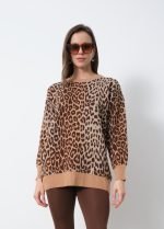 Gri Leopar Desenli Bisiklet Yaka Kazak - Görsel 6