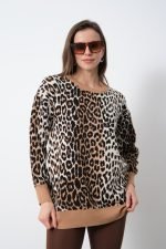 Gri Leopar Desenli Bisiklet Yaka Kazak - Görsel 5