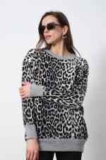 Gri Leopar Desenli Bisiklet Yaka Kazak - Görsel 2
