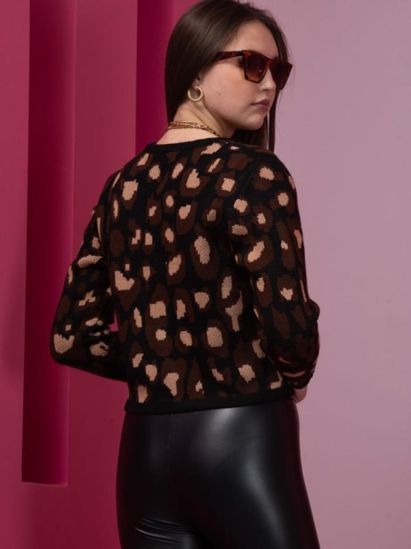 Siyah Leopar Desenli Triko Hırka - Görsel 3