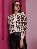 Beyaz Leopar Desenli Triko Hırka - Görsel 2