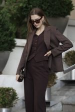 Kahverengi Blazer Ceket Yelek ve Pantolon Takım - Görsel 7