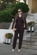 Kahverengi Blazer Ceket Yelek ve Pantolon Takım - Görsel 5