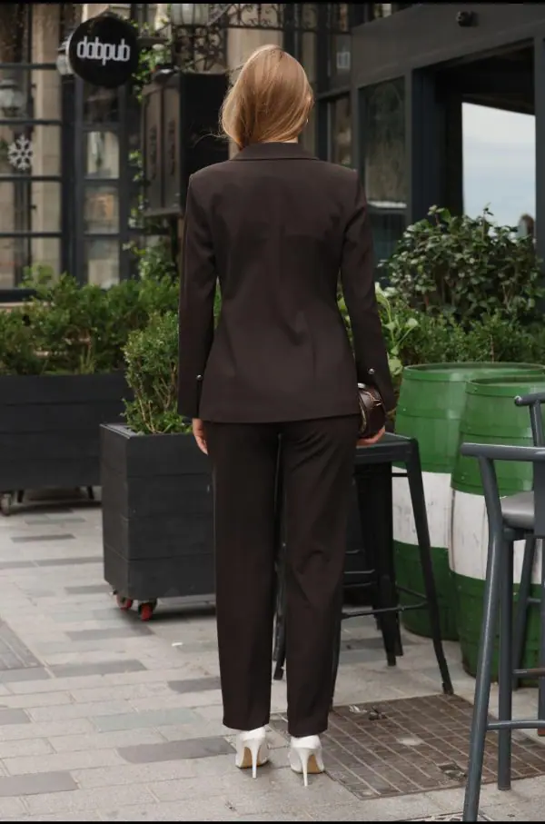 Kestane Rengi Blazer Ceket ve Pantolon Takım - Görsel 3