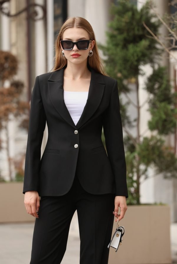 Siyah Blazer Ceket ve Pantolon Takım - Görsel 2