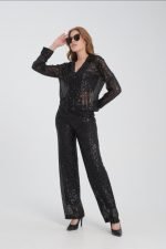 Siyah Pul Payet Gömlek Pantolon Takım - Görsel 2