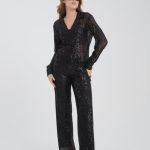 Siyah Pul Payet Gömlek Pantolon Takım