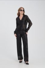Siyah Pul Payet Gömlek Pantolon Takım