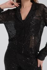 Siyah Pul Payet Gömlek Pantolon Takım - Görsel 4