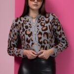 Gri Leopar Desenli Triko Hırka