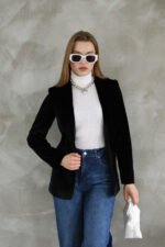 Siyah Slim Fit Kadife Ceket - Görsel 4