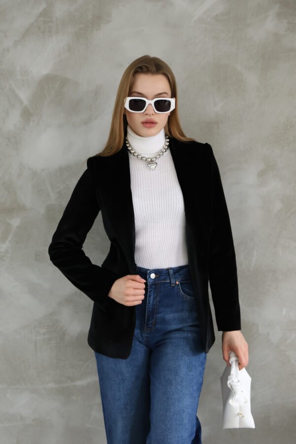 Siyah Slim Fit Kadife Ceket - Görsel 4