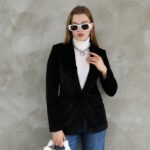 Siyah Slim Fit Kadife Ceket