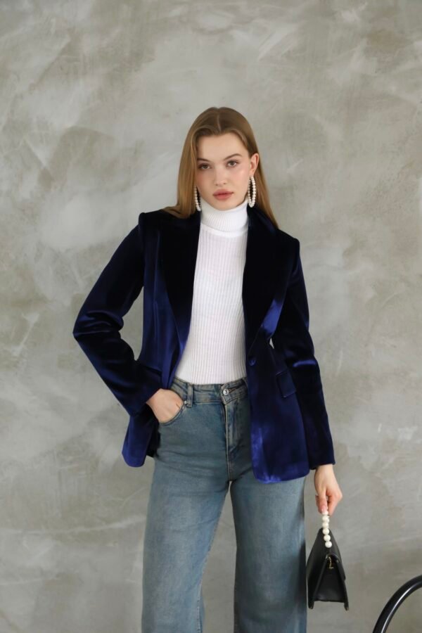 Lacivert Slim Fit Kadife Ceket - Görsel 2