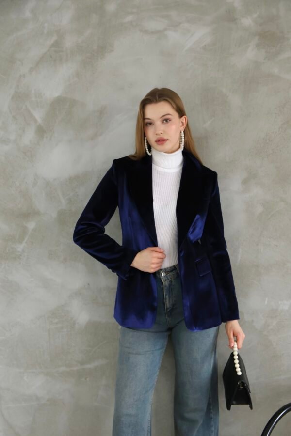 Lacivert Slim Fit Kadife Ceket - Görsel 3