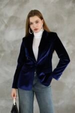 Lacivert Slim Fit Kadife Ceket - Görsel 4